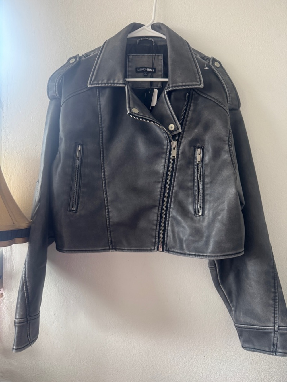 Fashion Nova Black Faux Leather Moto Crop Jacket